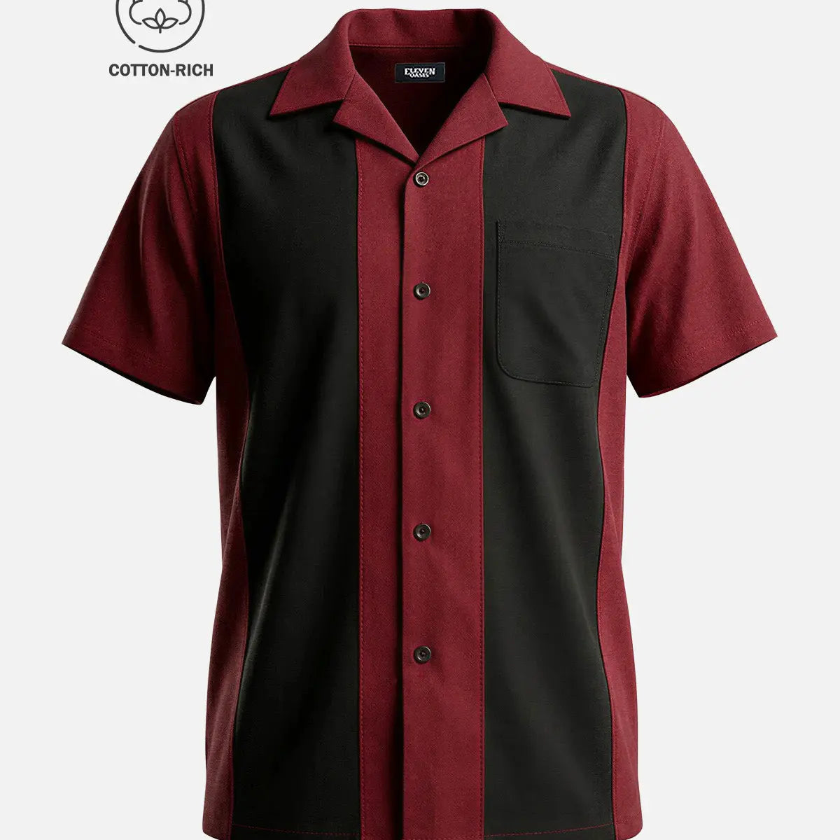Men's Cotton Heritage Contrast Panel Bowling Short Sleeve Shirt Eleven Oasis