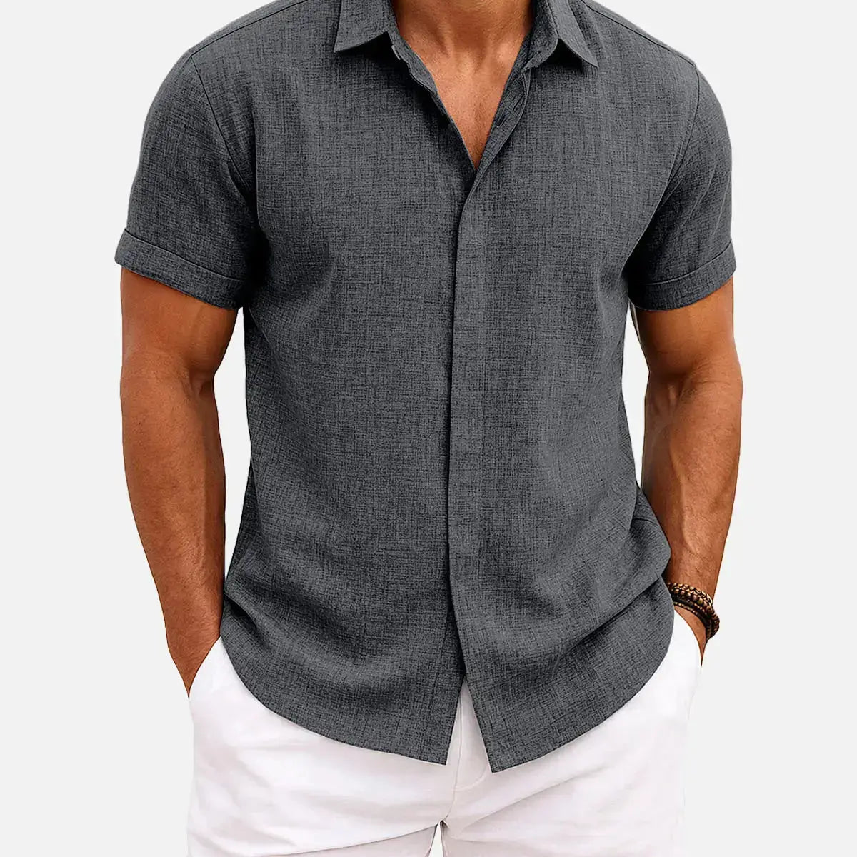 Men's Linen Cotton Blend Short Sleeve Shirt ElevenOasis