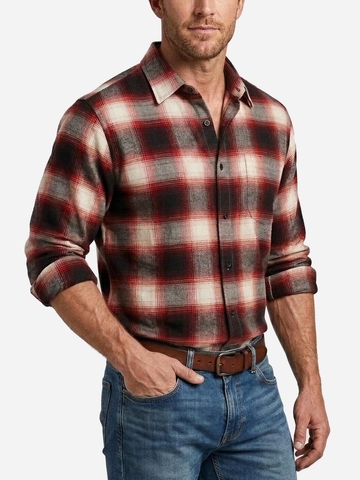 Men's Brushed Cotton Ombre Plaid Long Sleeve Shirt Eleven Oasis