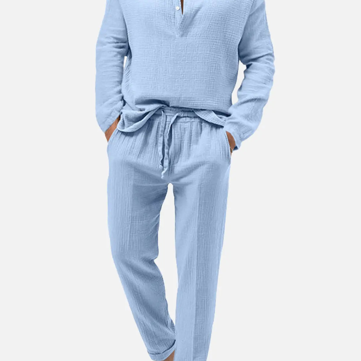 Men's Linen-Look Henley Loungewear Set ElevenOasis