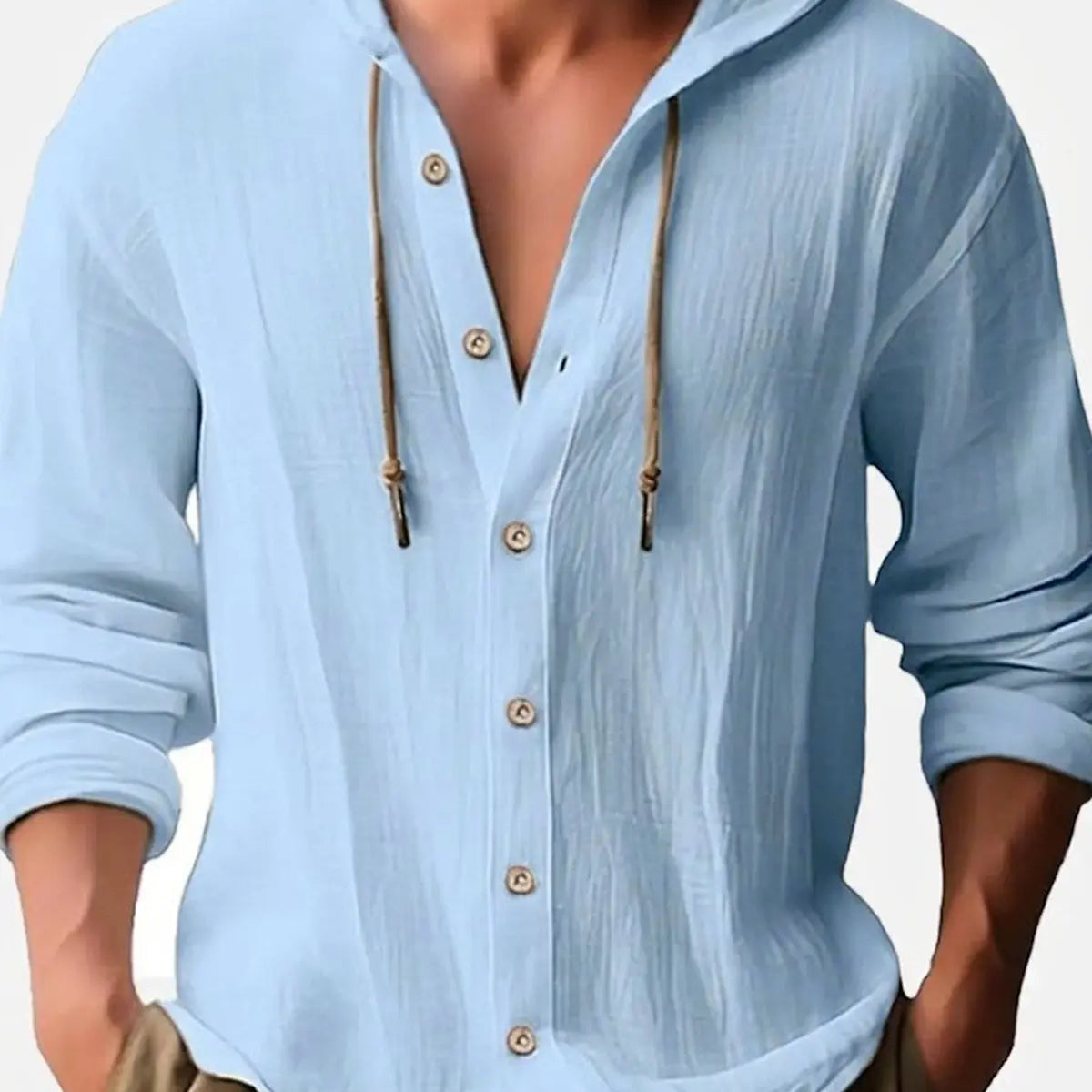 Men's Linen Blend Hooded Long Sleeve Shirt ElevenOasis