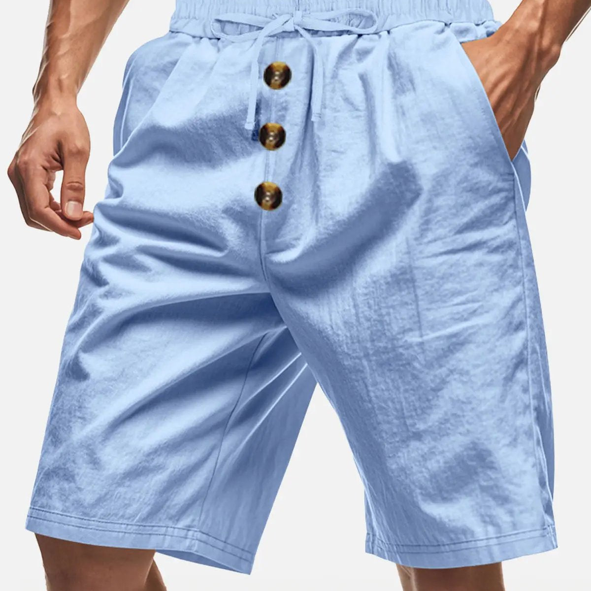 Men's Linen Blend Drawstring Button Fly Shorts Eleven Oasis
