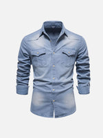 Men's Classic Denim Western Long Sleeve Shirt ElevenOasis