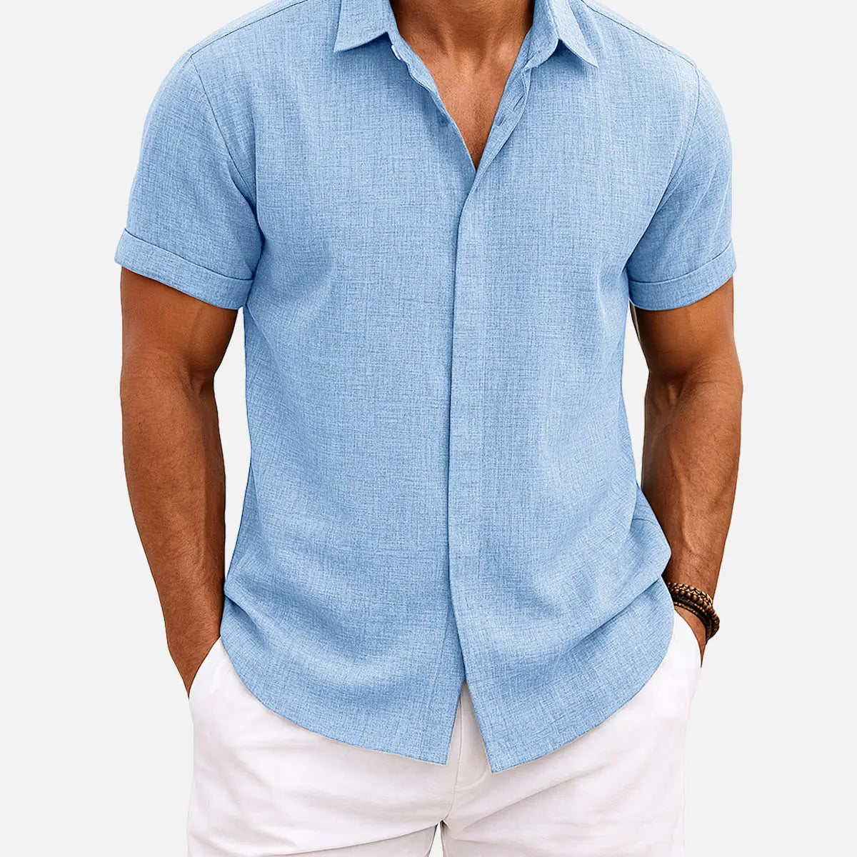 Men's Linen Cotton Blend Short Sleeve Shirt ElevenOasis
