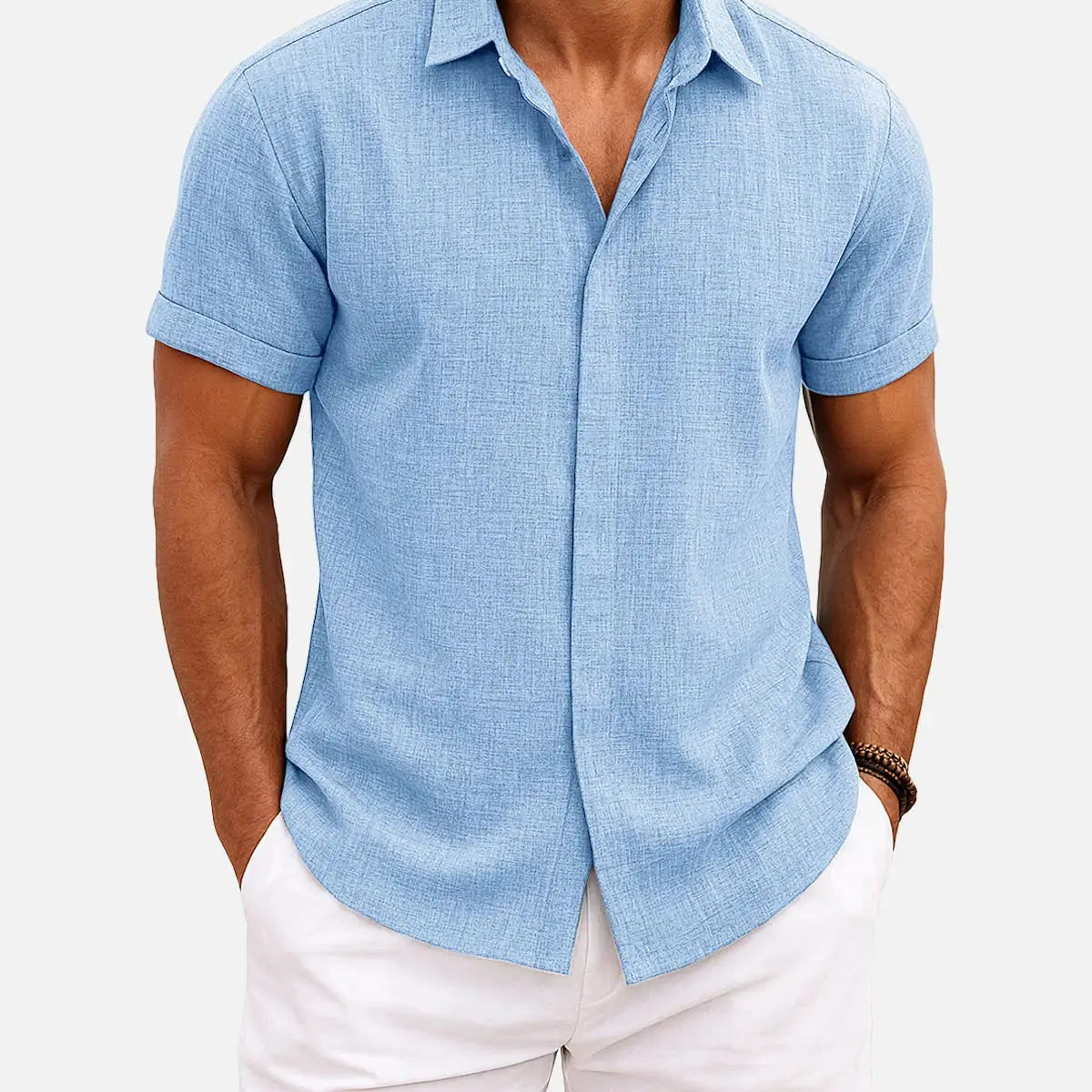 Men's Linen Cotton Blend Short Sleeve Shirt ElevenOasis