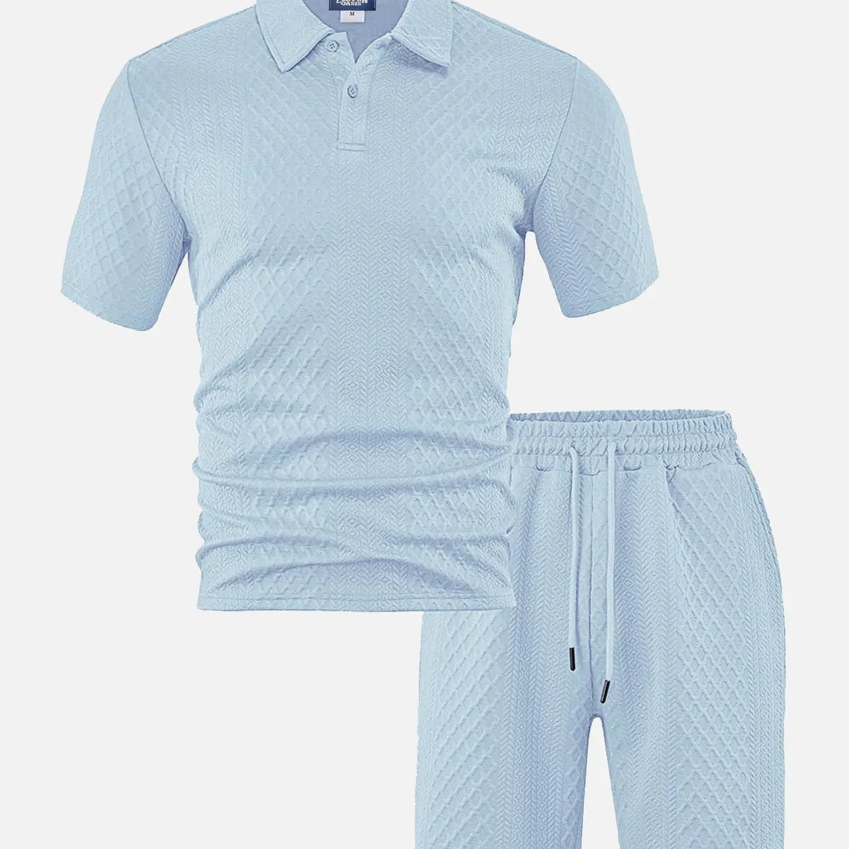Men's Textured Jacquard Polo Short Set ElevenOasis