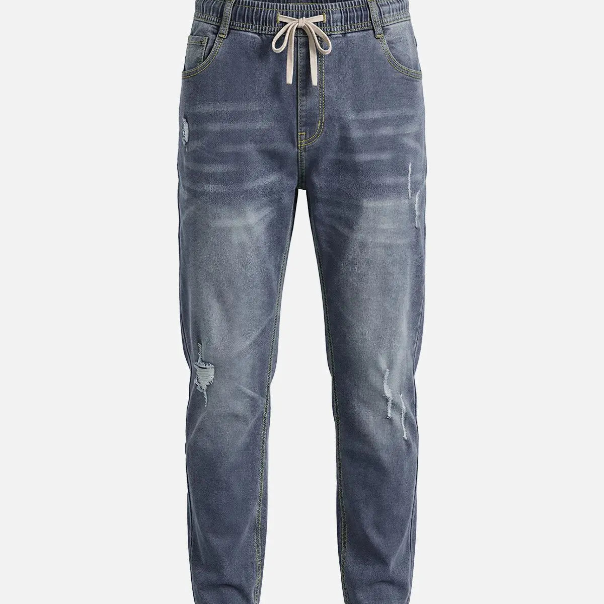 Men's Distressed Wash Drawstring Tapered Denim Pants ElevenOasis