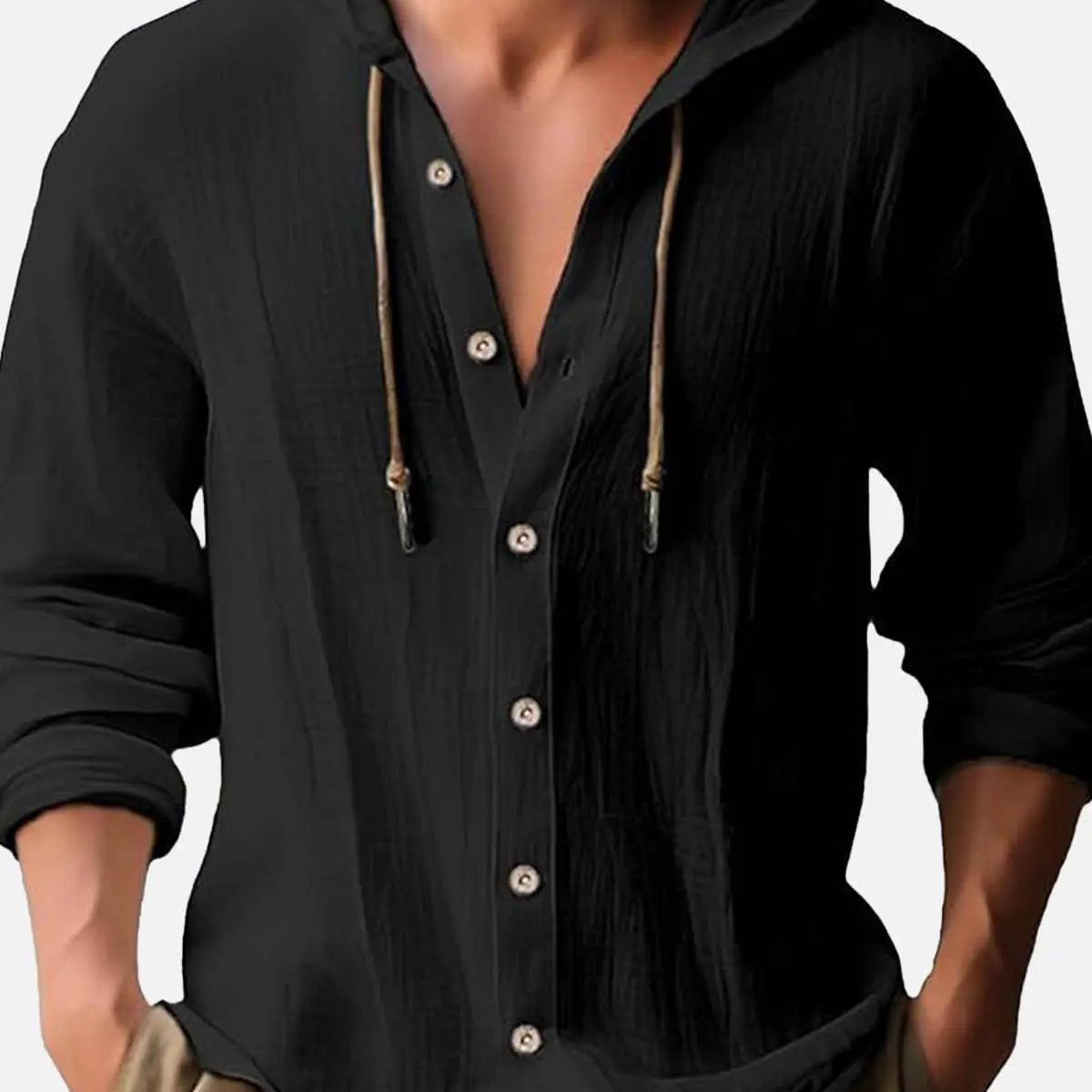 Men's Linen Blend Hooded Long Sleeve Shirt ElevenOasis