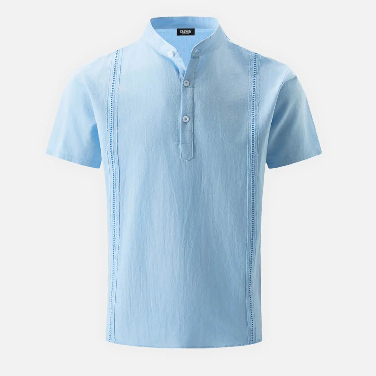 Men's Guayabera-Inspired Classic Cotton-Linen Short Sleeve Henley Shirt ElevenOasis