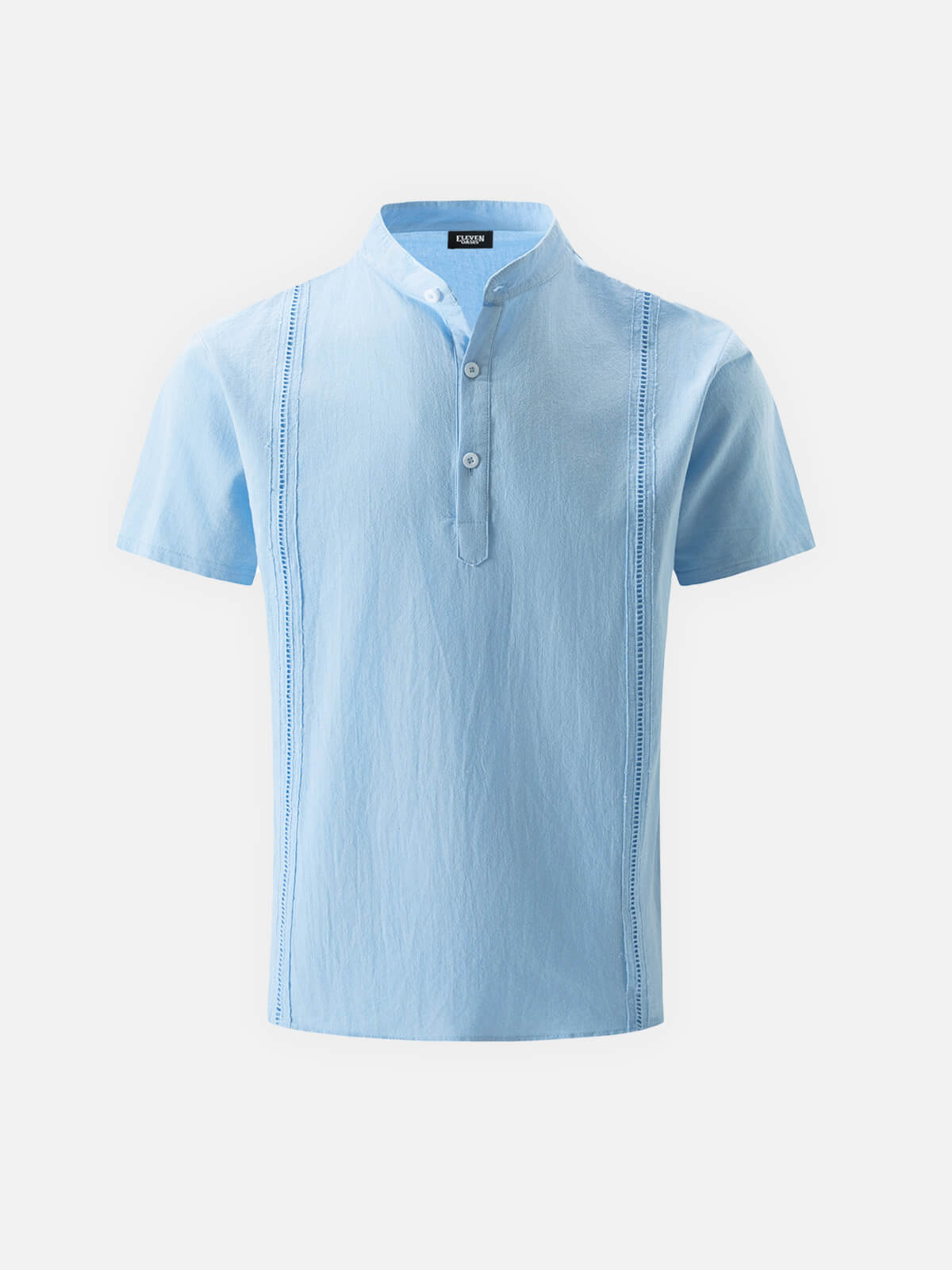 Men's Guayabera-Inspired Classic Cotton-Linen Short Sleeve Henley Shirt Eleven Oasis