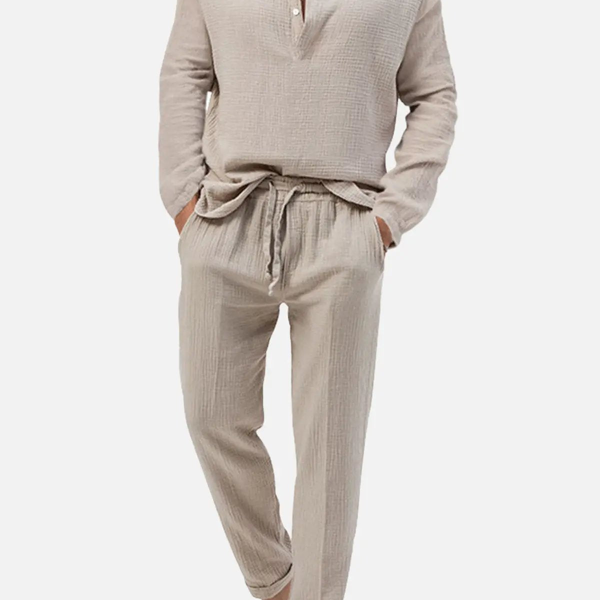 Men's Linen-Look Henley Loungewear Set ElevenOasis
