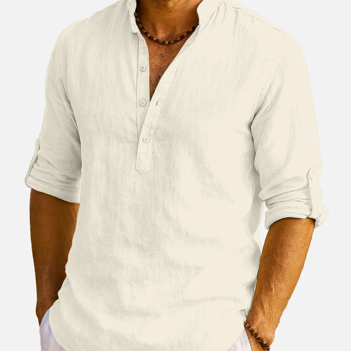 Men's Cotton Stand Collar Long Sleeve Shirt ElevenOasis