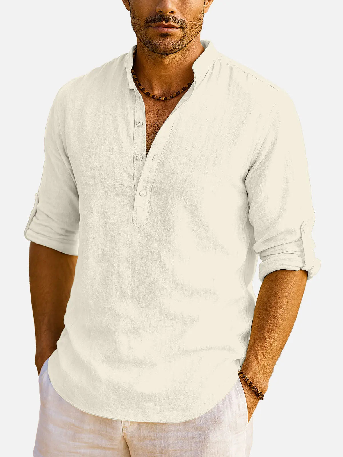 Men's Cotton Stand Collar Long Sleeve Shirt ElevenOasis