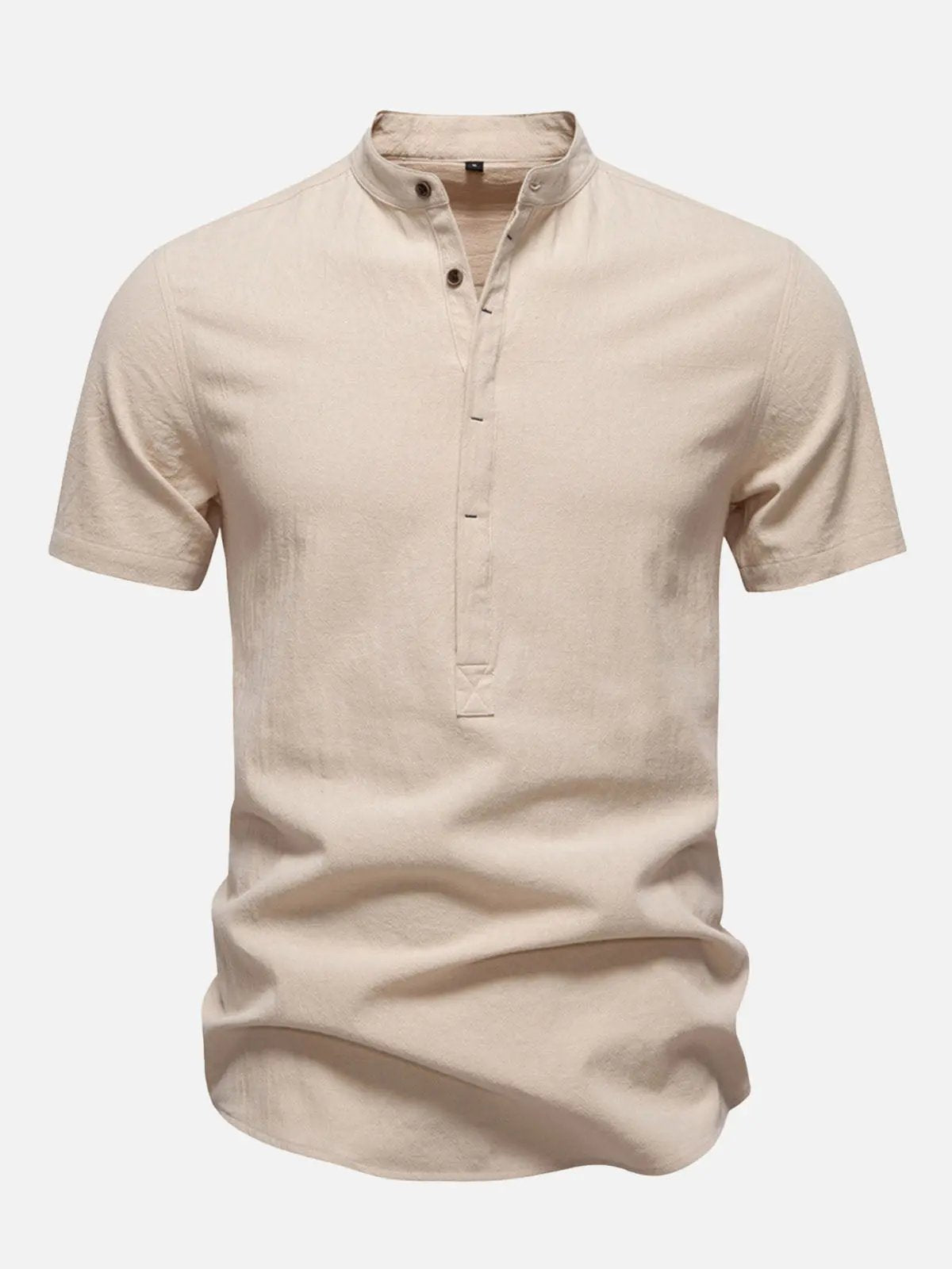 Men's Cotton Linen Band Collar Short Sleeve Shirt ElevenOasis