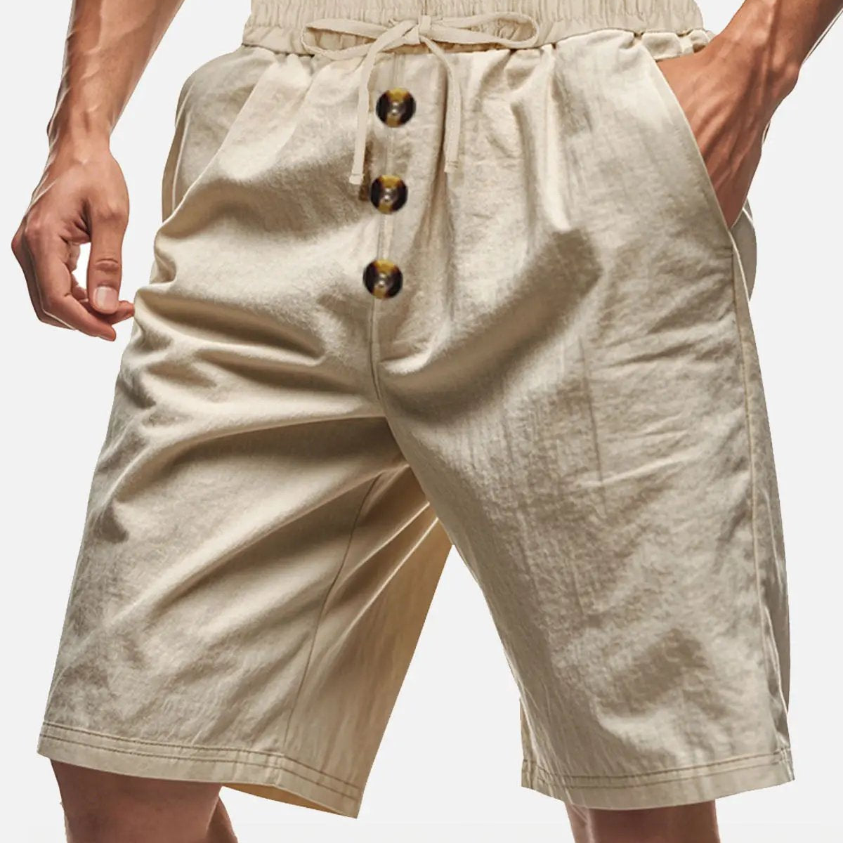 Men's Linen Blend Drawstring Button Fly Shorts Eleven Oasis