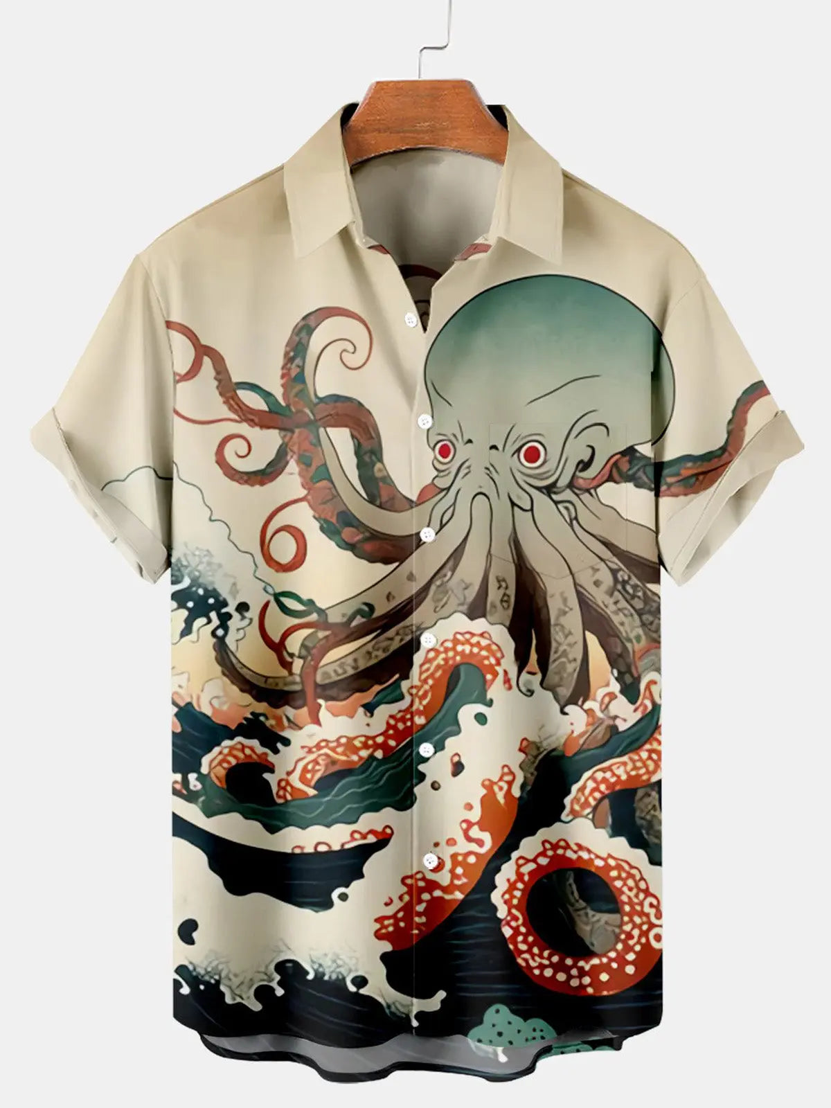 Vintage Fun Ocean Octopus Print Pocket Short Sleeve ShirtMens short sleeve shirts Big and tall Mens shirts Short sleeve shirts for men Mens 4xl shirts Casual short sleeve shirts