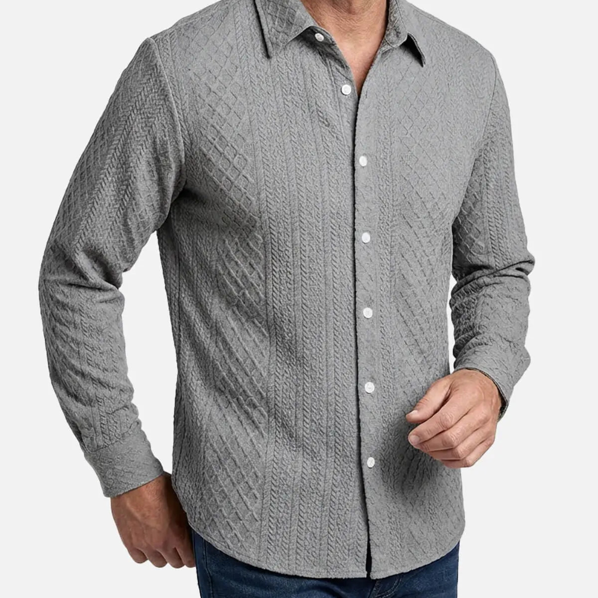 Men's Slim Fit Textured Cable Knit Long Sleeve Shirt Eleven Oasis