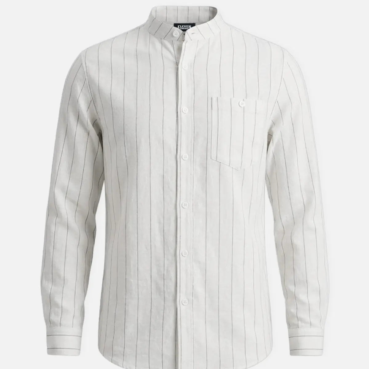 Men's Slim Fit Vertical Stripe Mandarin Collar Long Sleeve Shirt Eleven Oasis