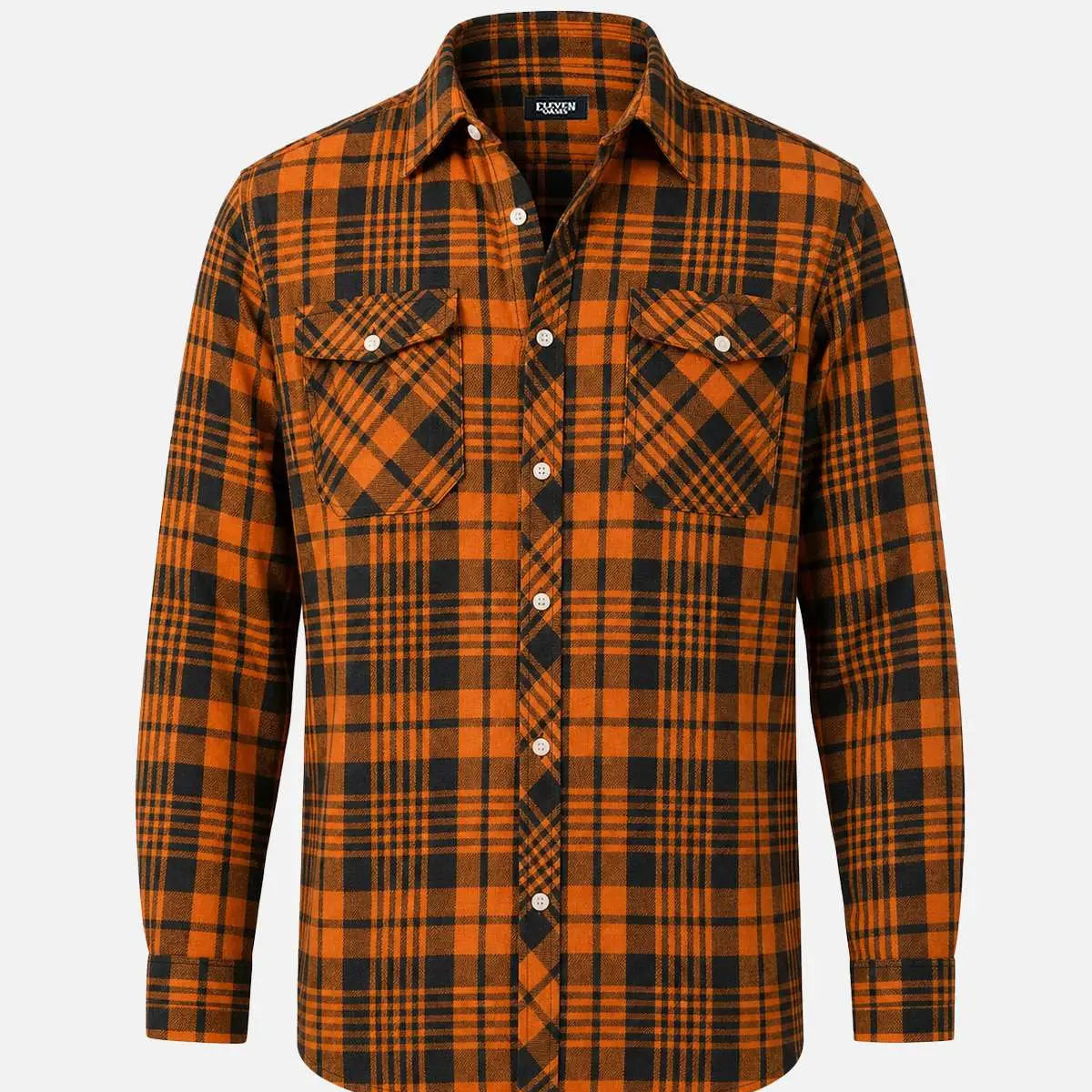 Men's Brushed Plaid Double Pocket Long Sleeve Flannel Shirt Eleven Oasis