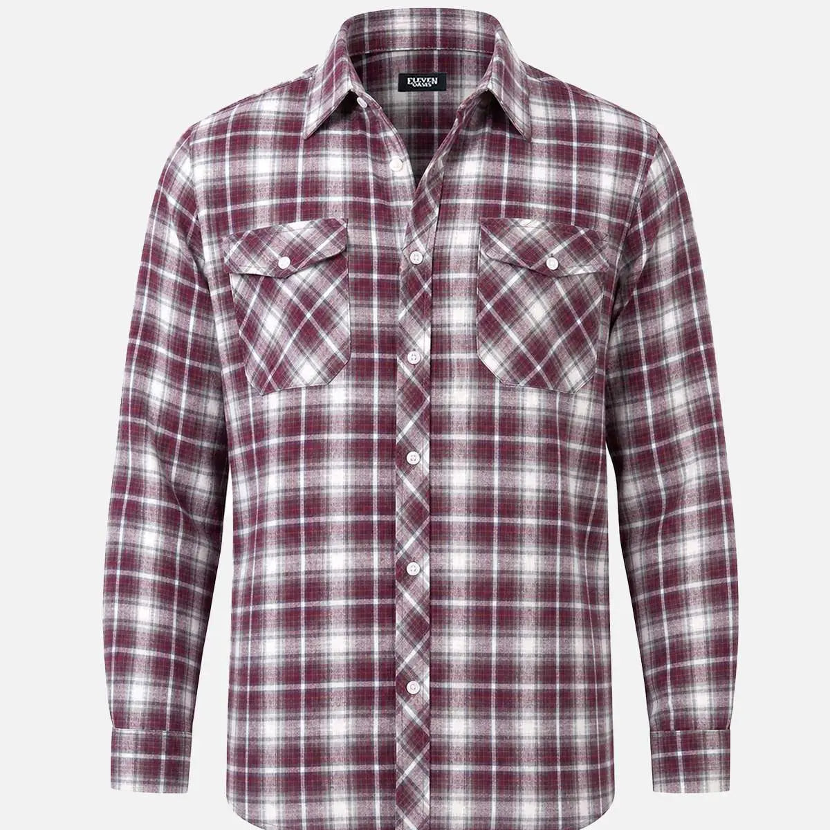 Men's Brushed Plaid Double Pocket Long Sleeve Flannel Shirt Eleven Oasis