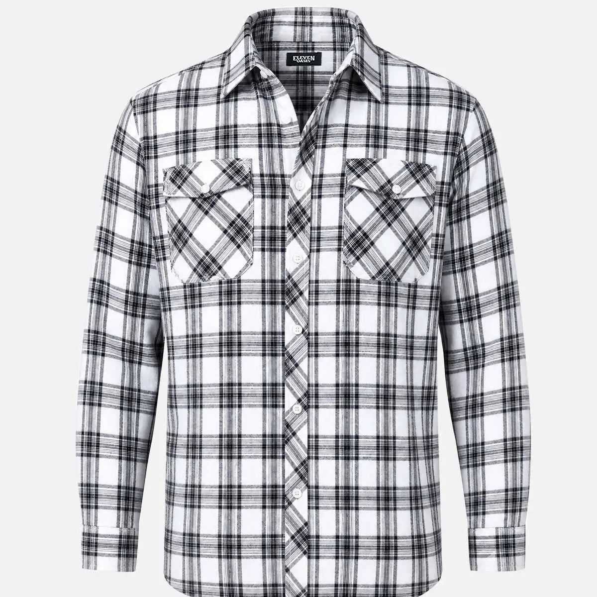 Men's Brushed Plaid Double Pocket Long Sleeve Flannel Shirt Eleven Oasis