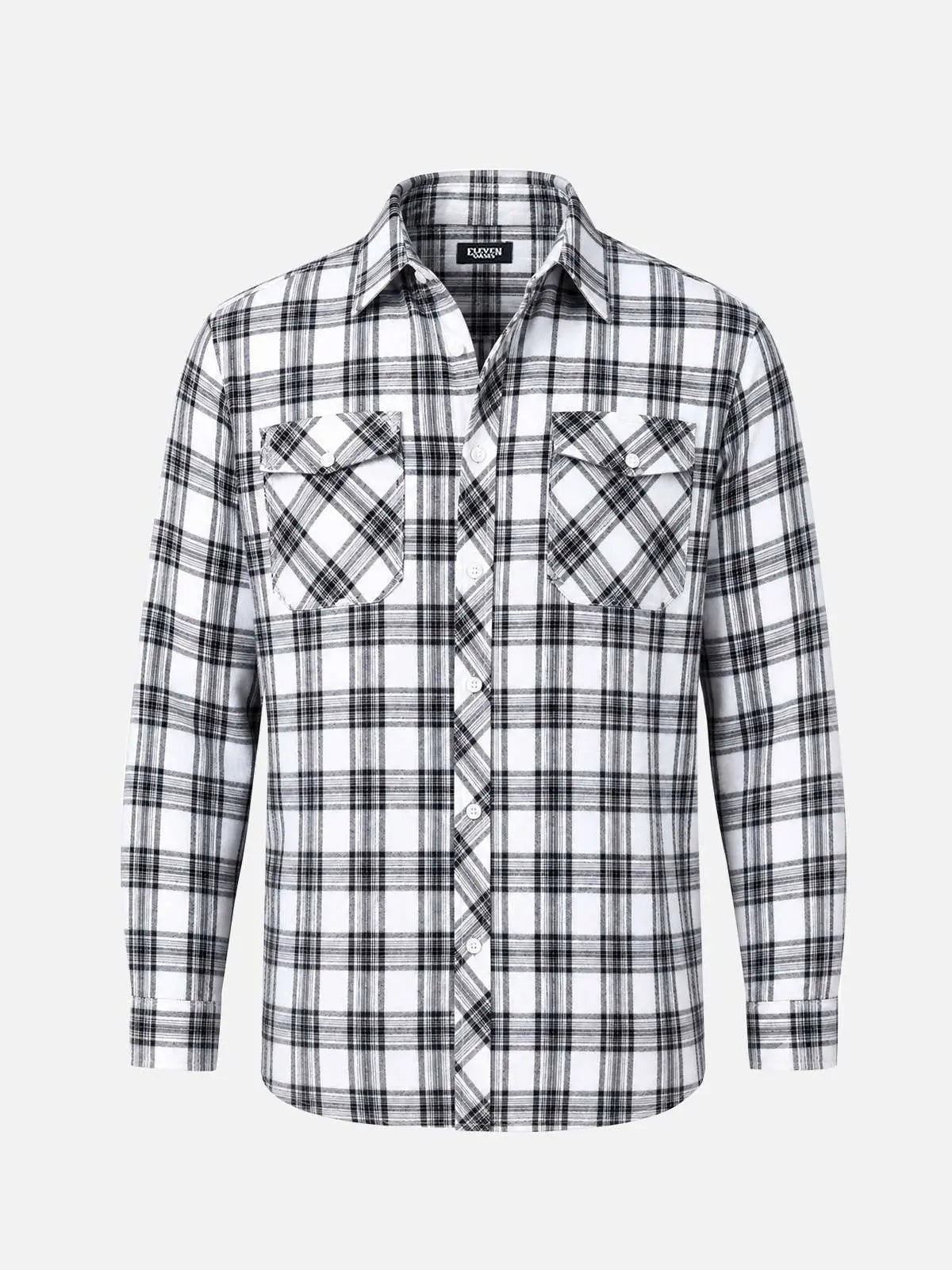 Men's Brushed Plaid Double Pocket Long Sleeve Flannel Shirt Eleven Oasis