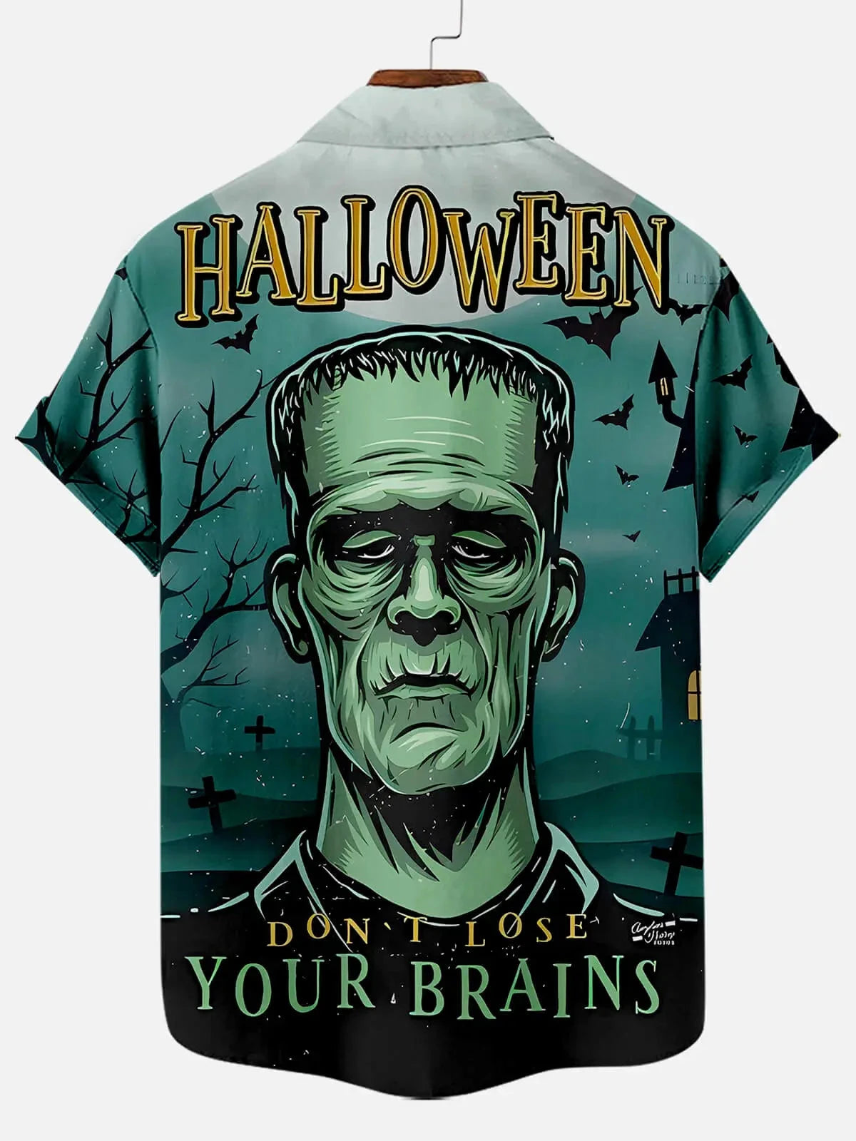 Tall Men's Frankenstein Halloween Short Sleeve Shirt ElevenOasis