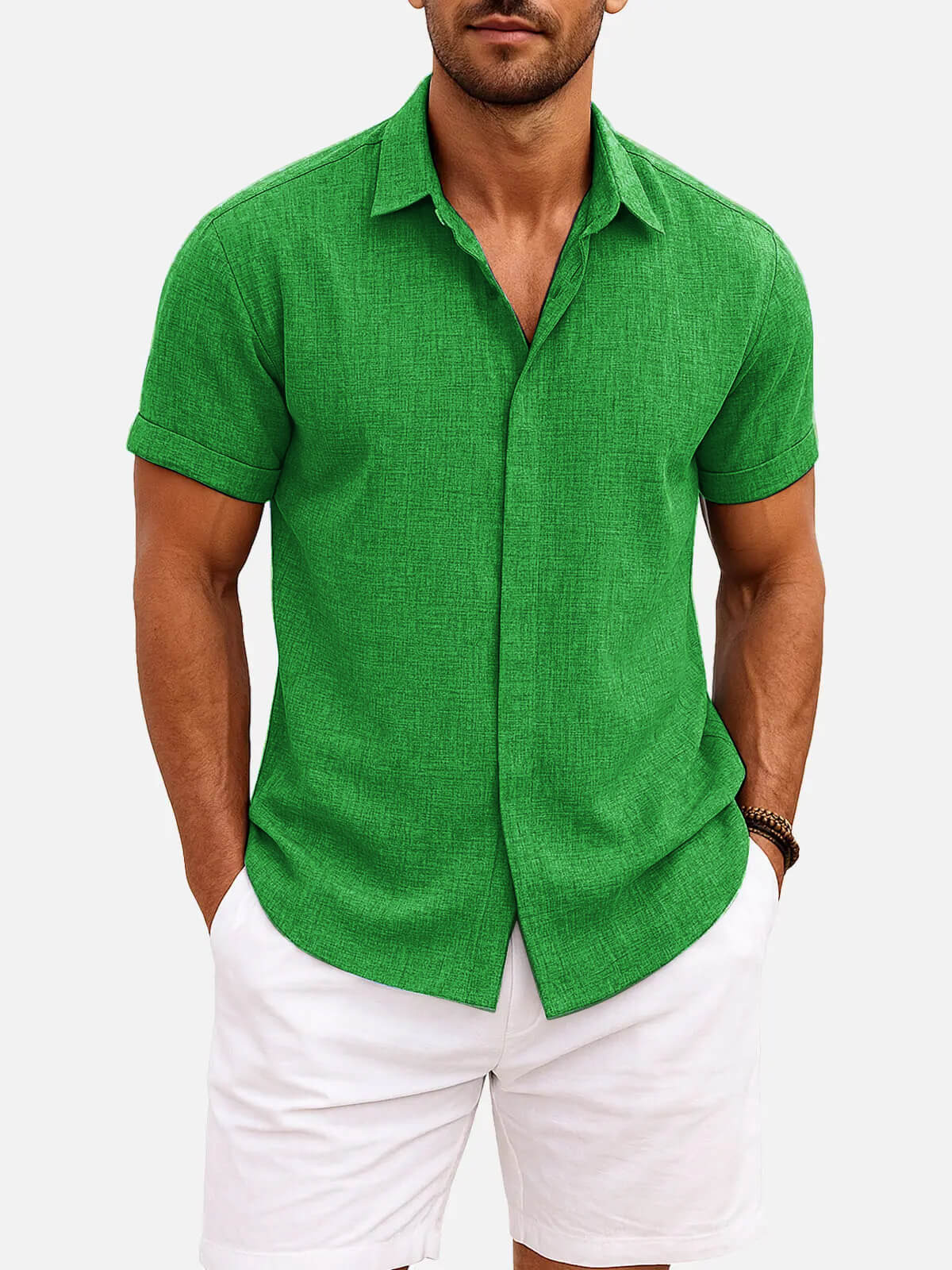 Men's Linen Cotton Blend Short Sleeve Shirt ElevenOasis