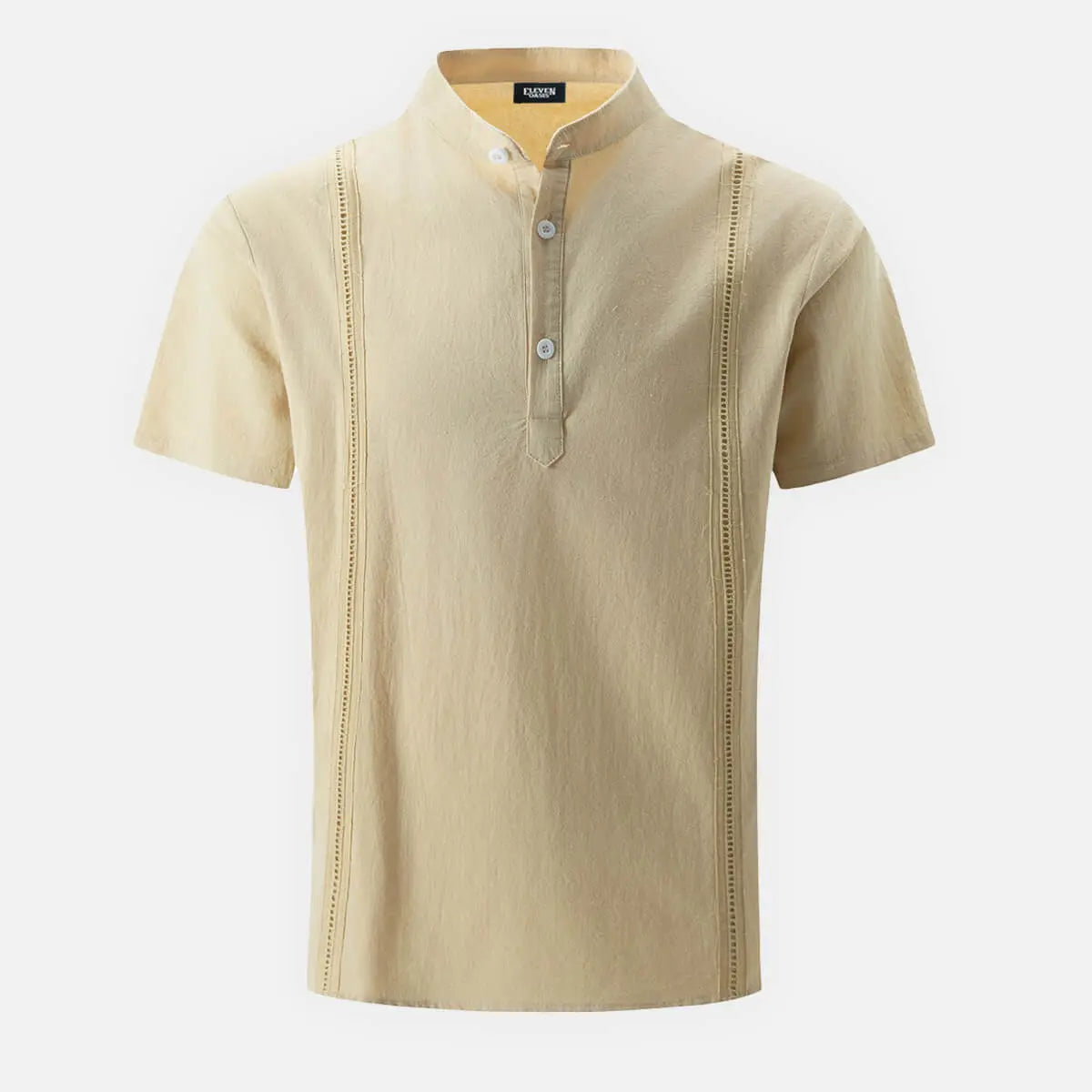 Men's Guayabera-Inspired Classic Cotton-Linen Short Sleeve Henley Shirt ElevenOasis