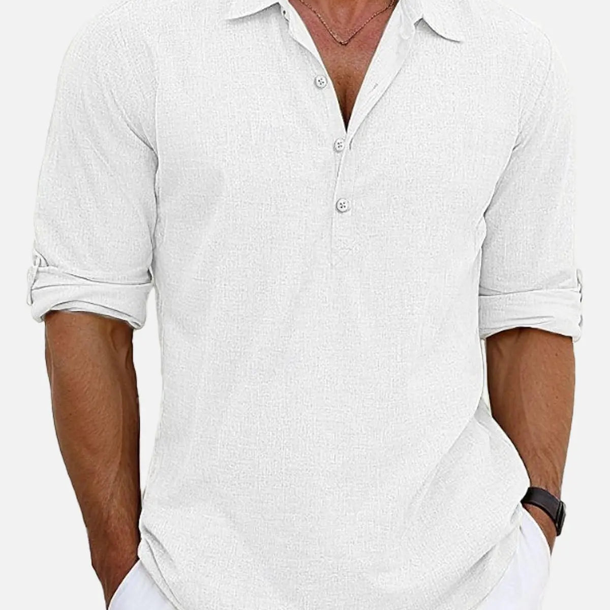 Men's Cotton Stand Collar Long Sleeve Popover Shirt ElevenOasis