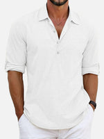 Men's Cotton Stand Collar Long Sleeve Popover Shirt ElevenOasis