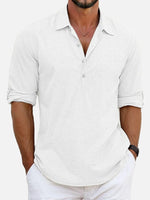 Men's Cotton Stand Collar Long Sleeve Popover Shirt ElevenOasis