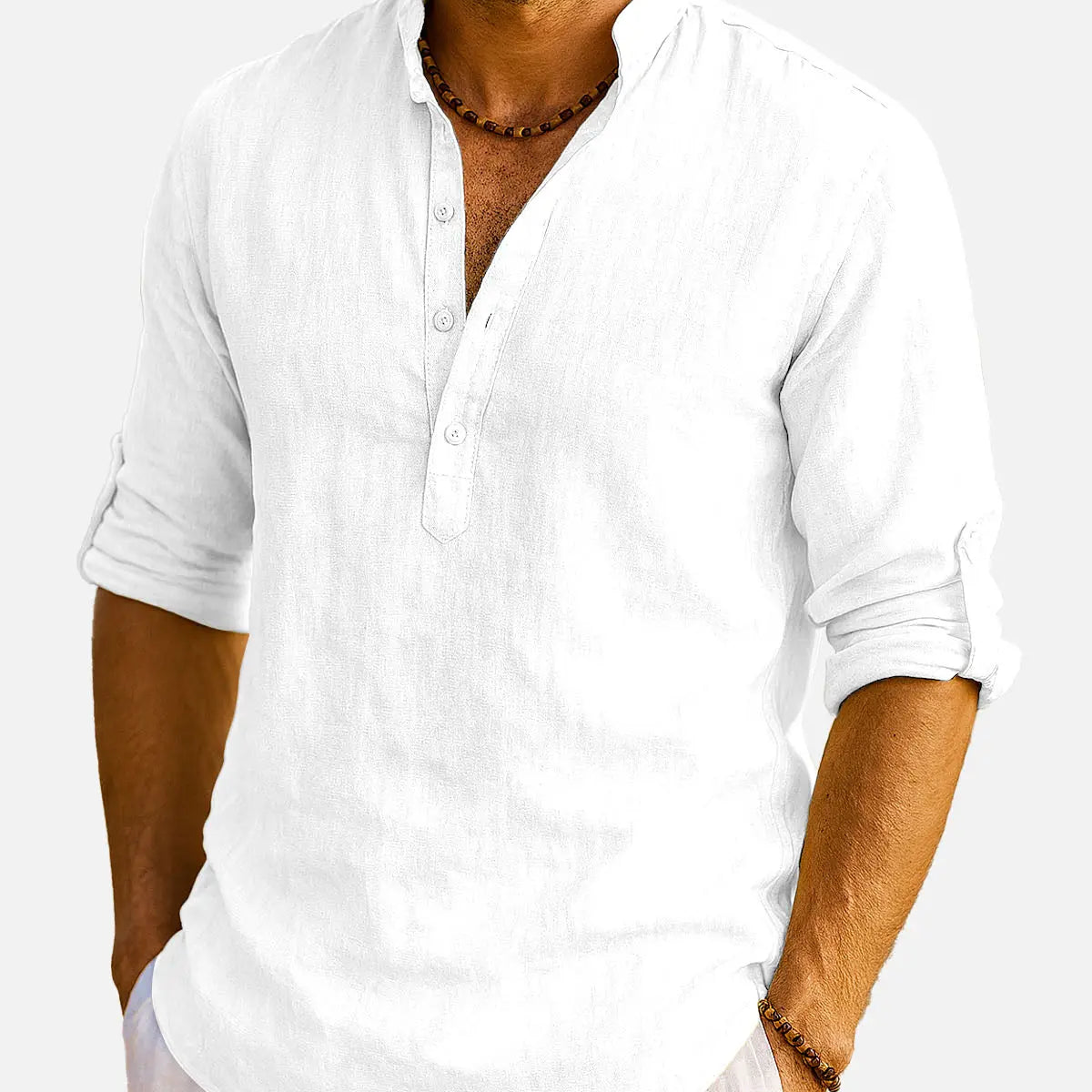 Men's Cotton Stand Collar Long Sleeve Shirt ElevenOasis