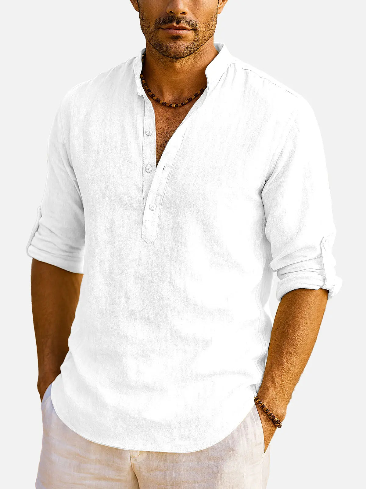 Men's Cotton Stand Collar Long Sleeve Shirt ElevenOasis