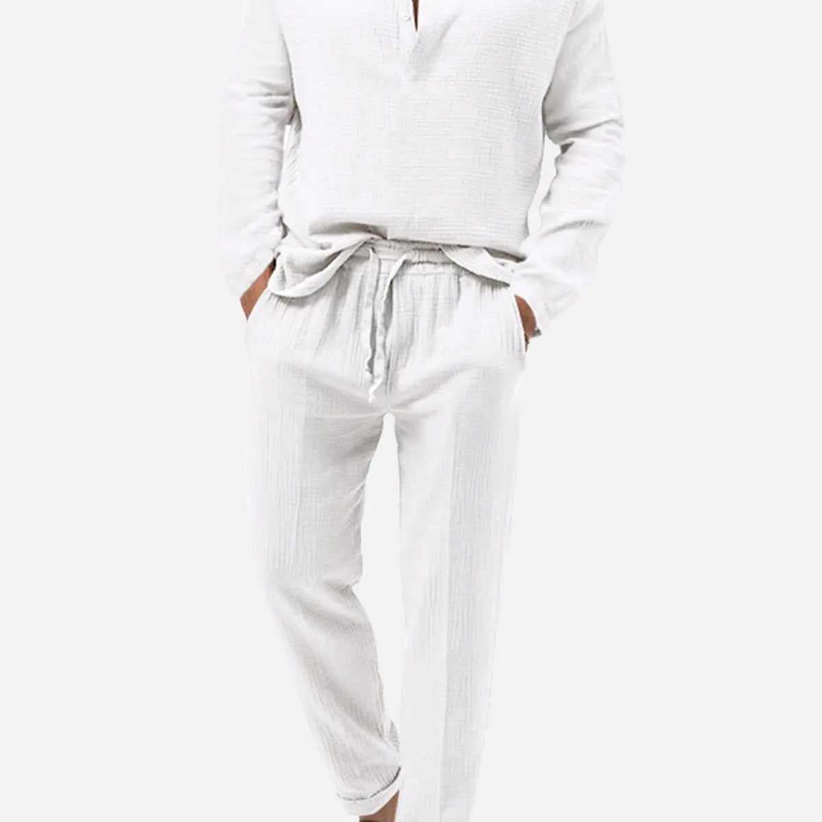 Men's Linen-Look Henley Loungewear Set ElevenOasis