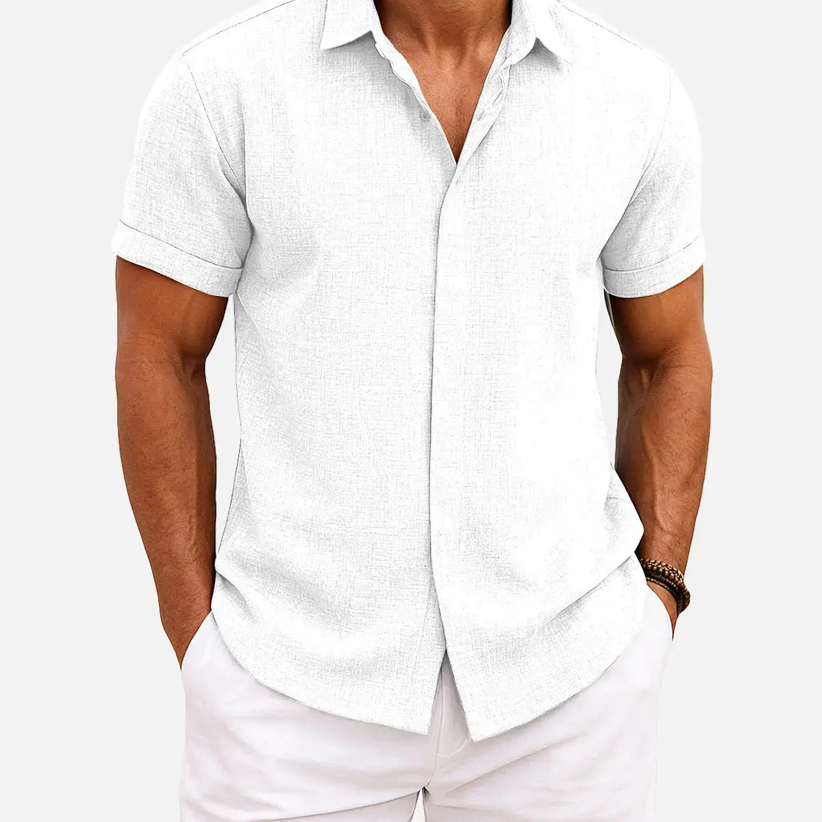 Men's Linen Cotton Blend Short Sleeve Shirt ElevenOasis