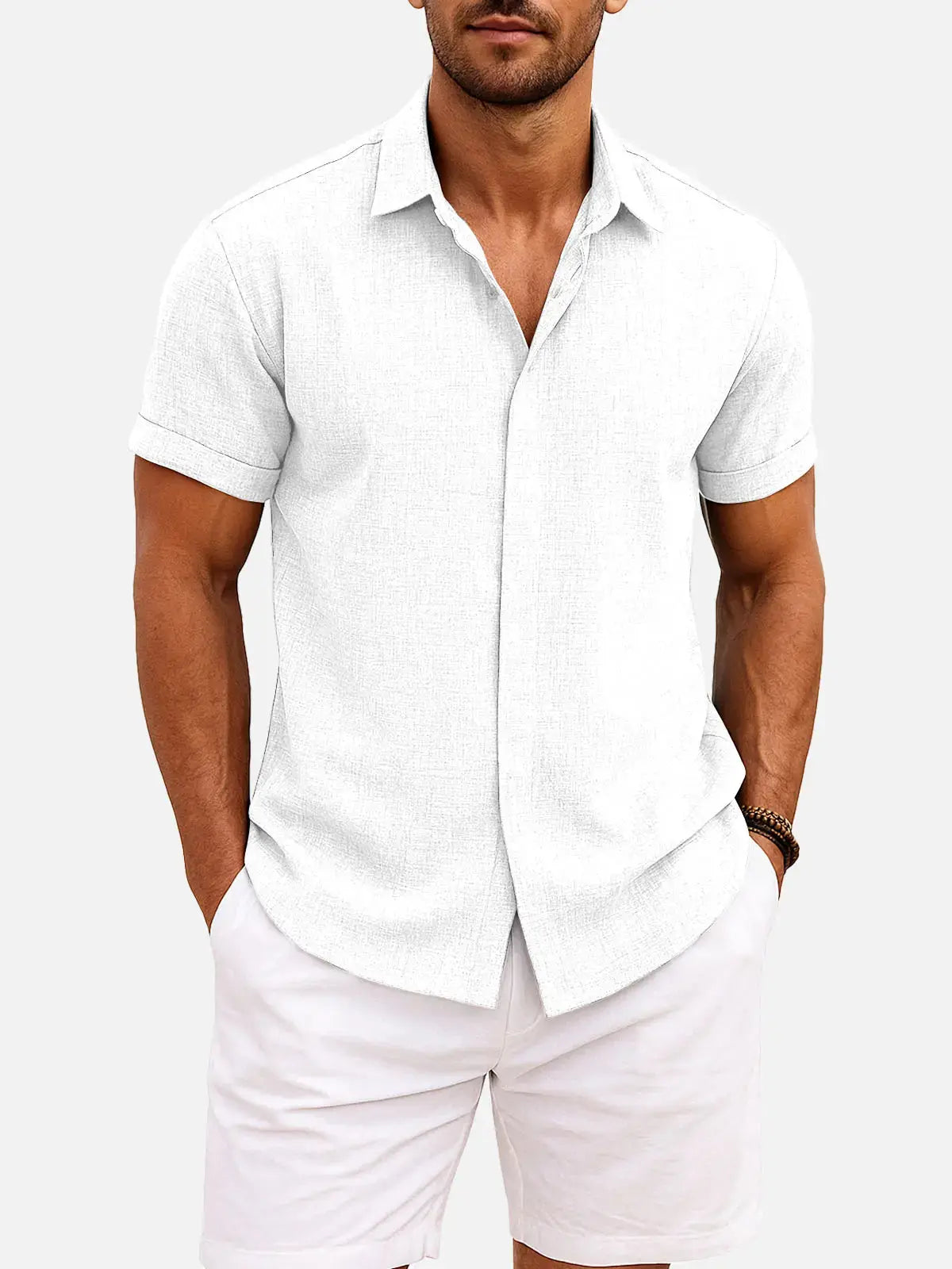 Men's Linen Cotton Blend Short Sleeve Shirt ElevenOasis