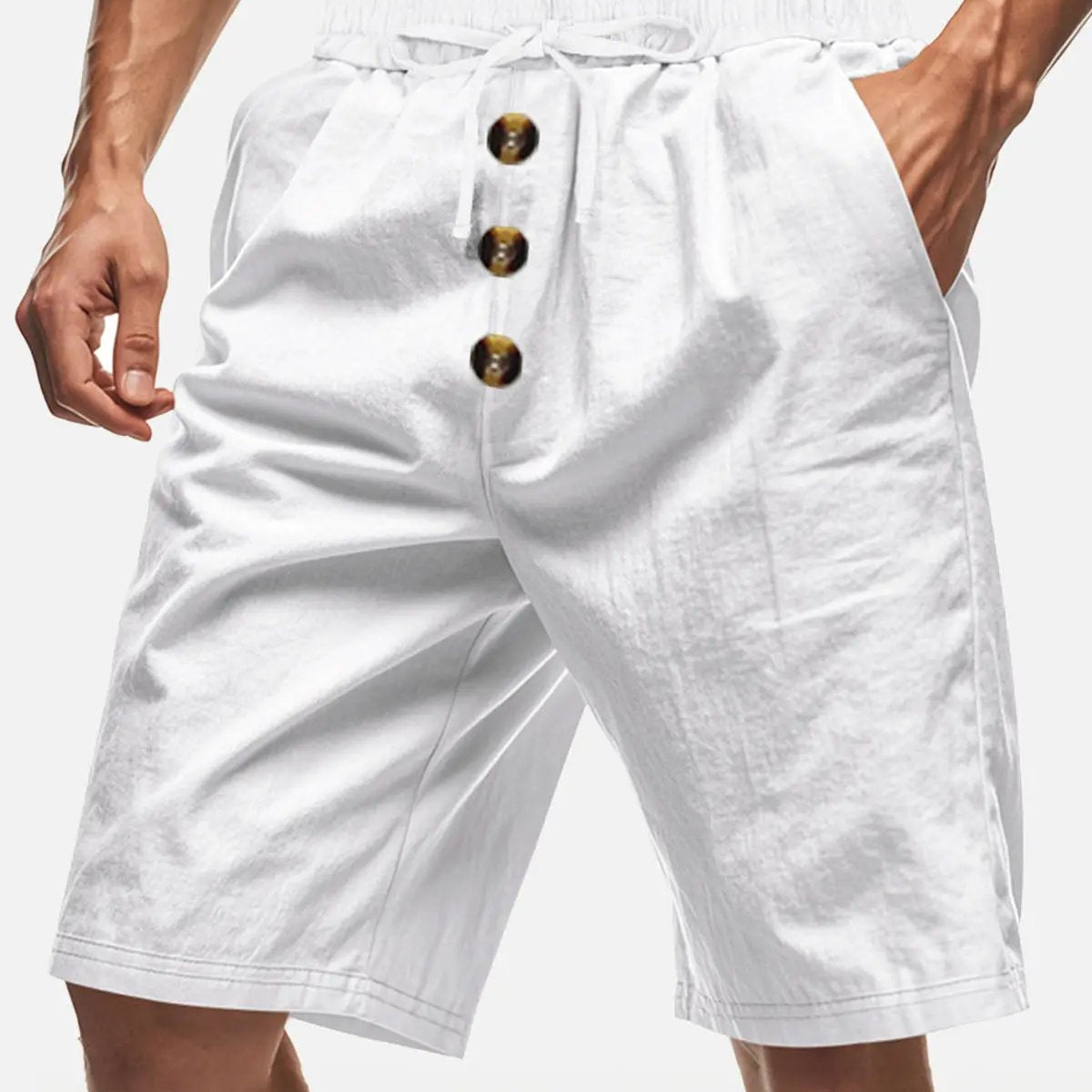 Men's Linen Blend Drawstring Button Fly Shorts Eleven Oasis
