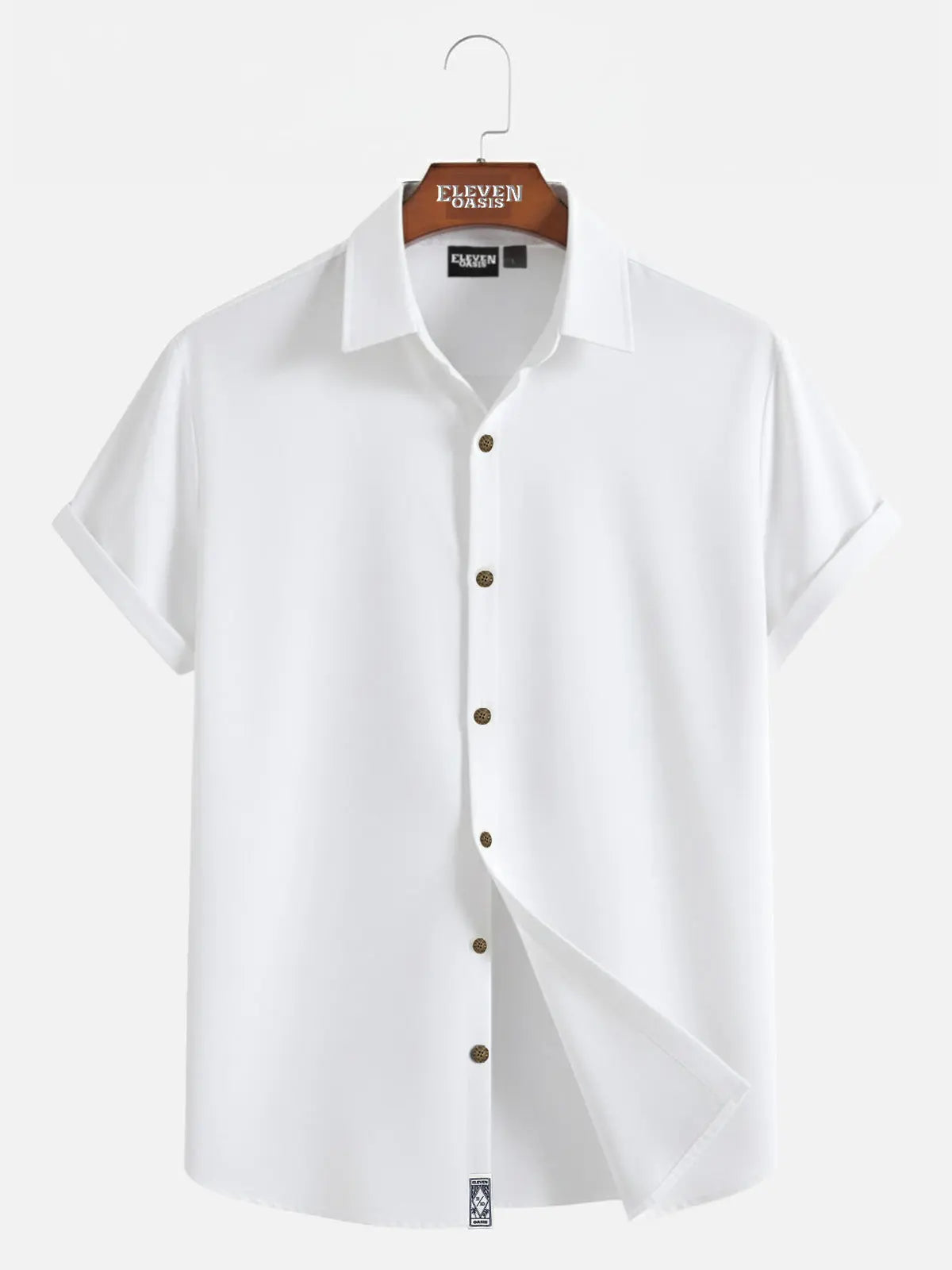 Men's Casual Linen-Feel Loose Printed Solid Color Button Short Sleeve Shirt ElevenOasis