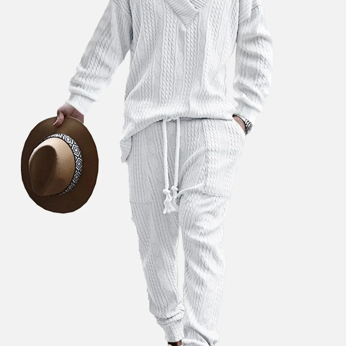 Men's Cable Knit V-Neck Lounge Set ElevenOasis