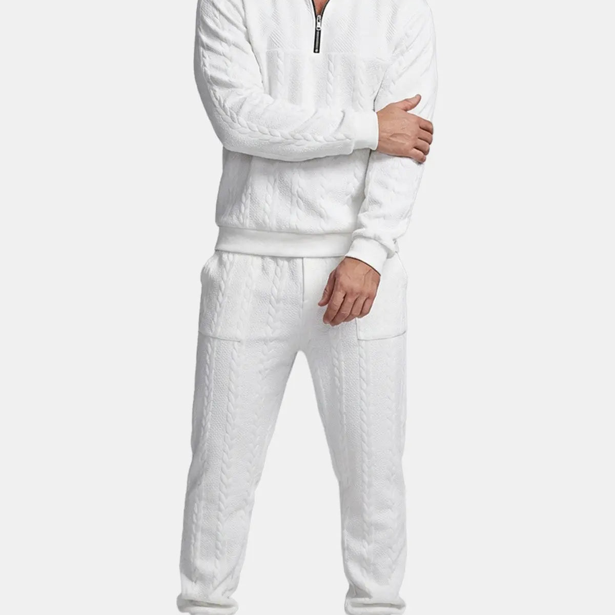 Men's Cable Knit Quarter-Zip Tracksuit Set Eleven Oasis