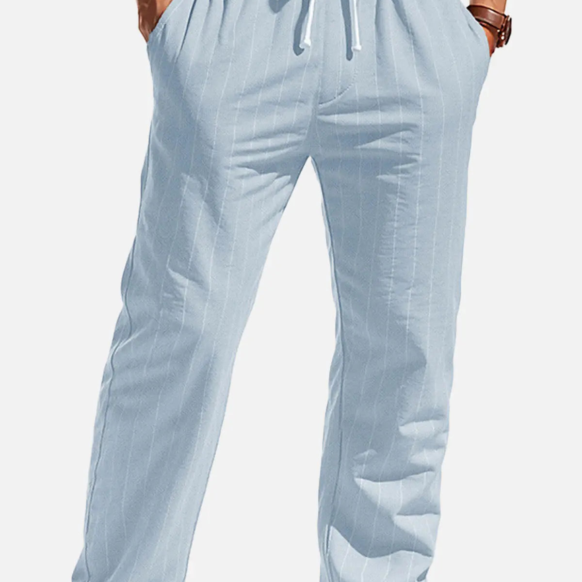 Men's Pinstripe Linen Blend Drawstring Pants ElevenOasis