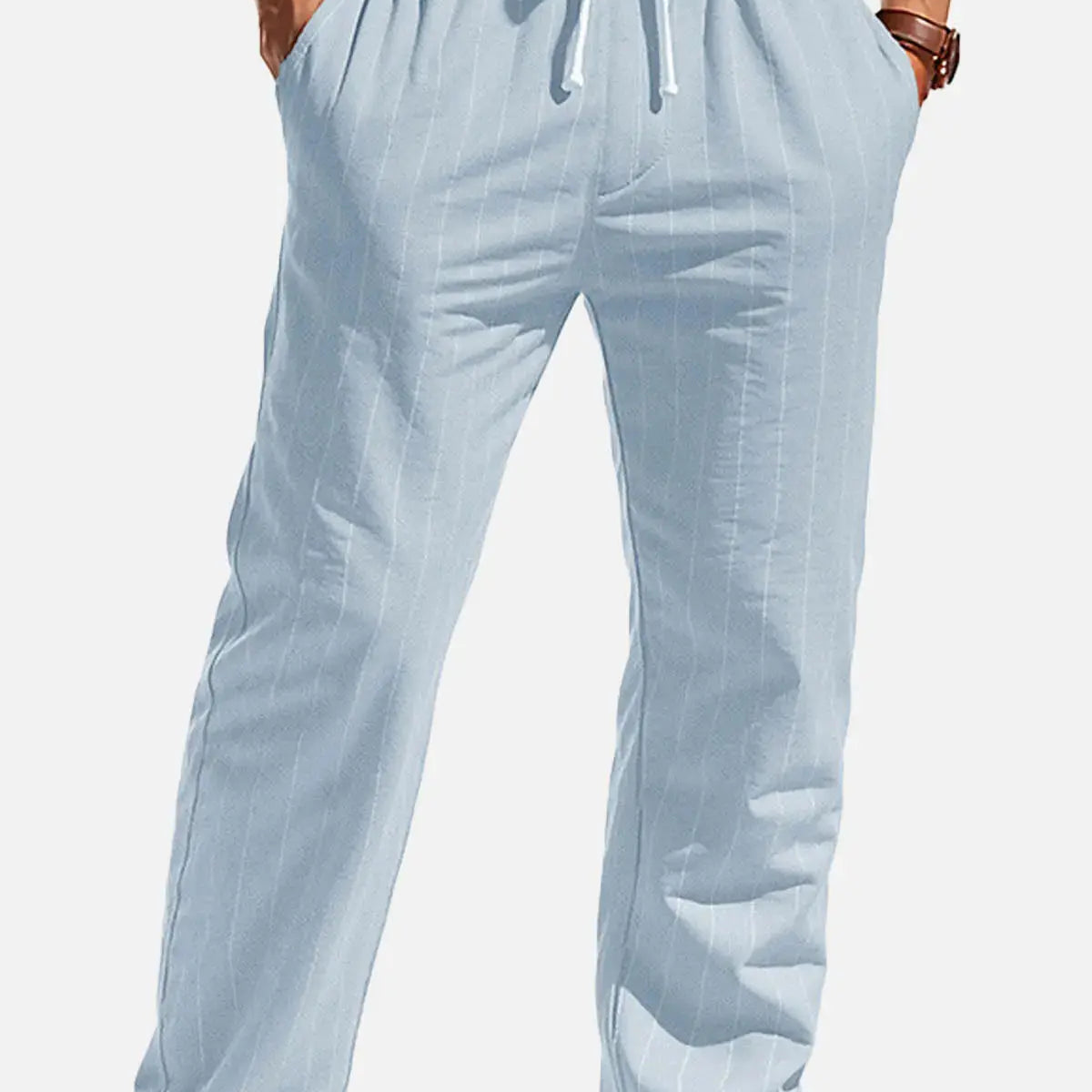 Men's Pinstripe Linen Blend Drawstring Pants ElevenOasis