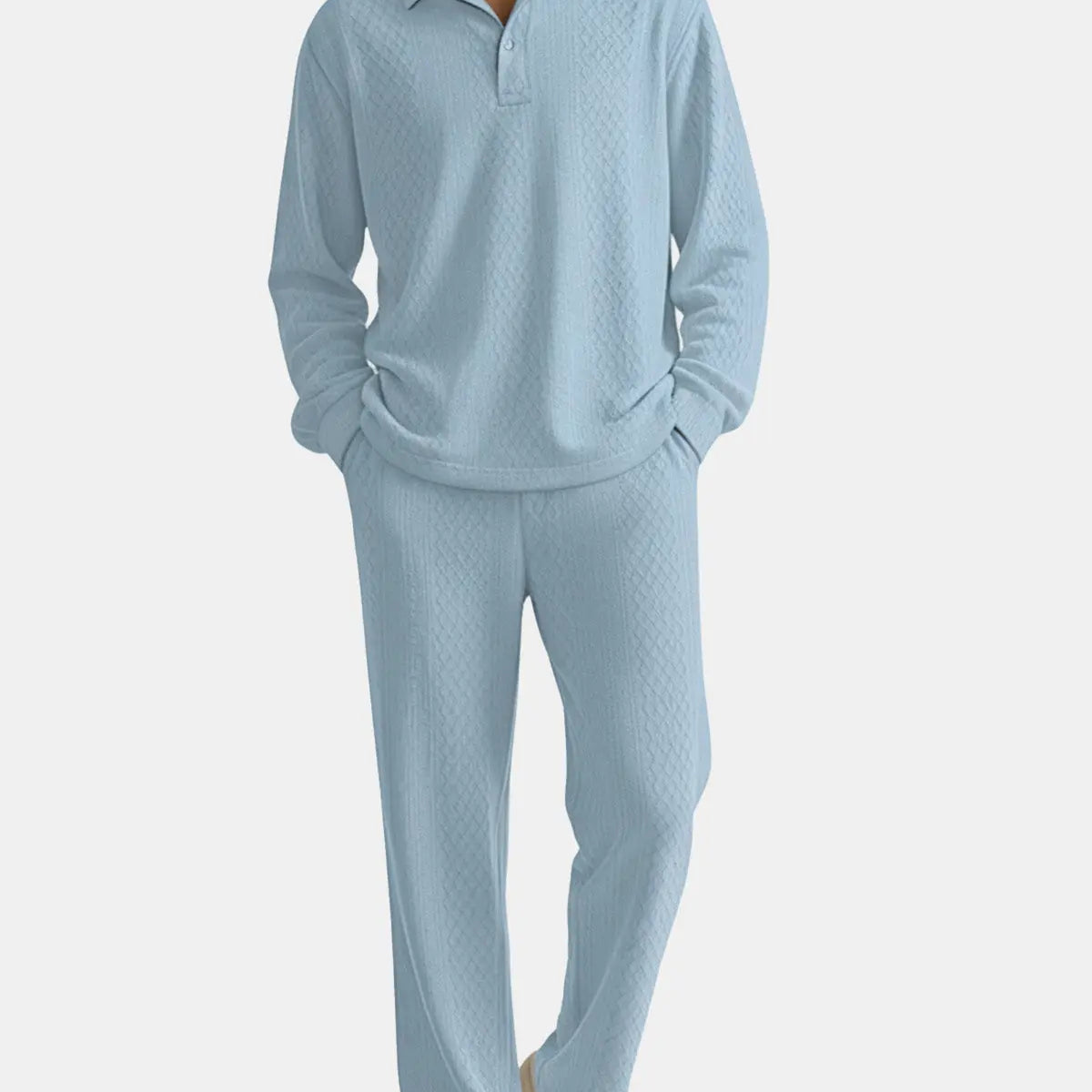 Men's Solid Polo Long Sleeve Lounge Set ElevenOasis