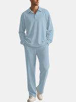 Men's Solid Polo Long Sleeve Lounge Set ElevenOasis
