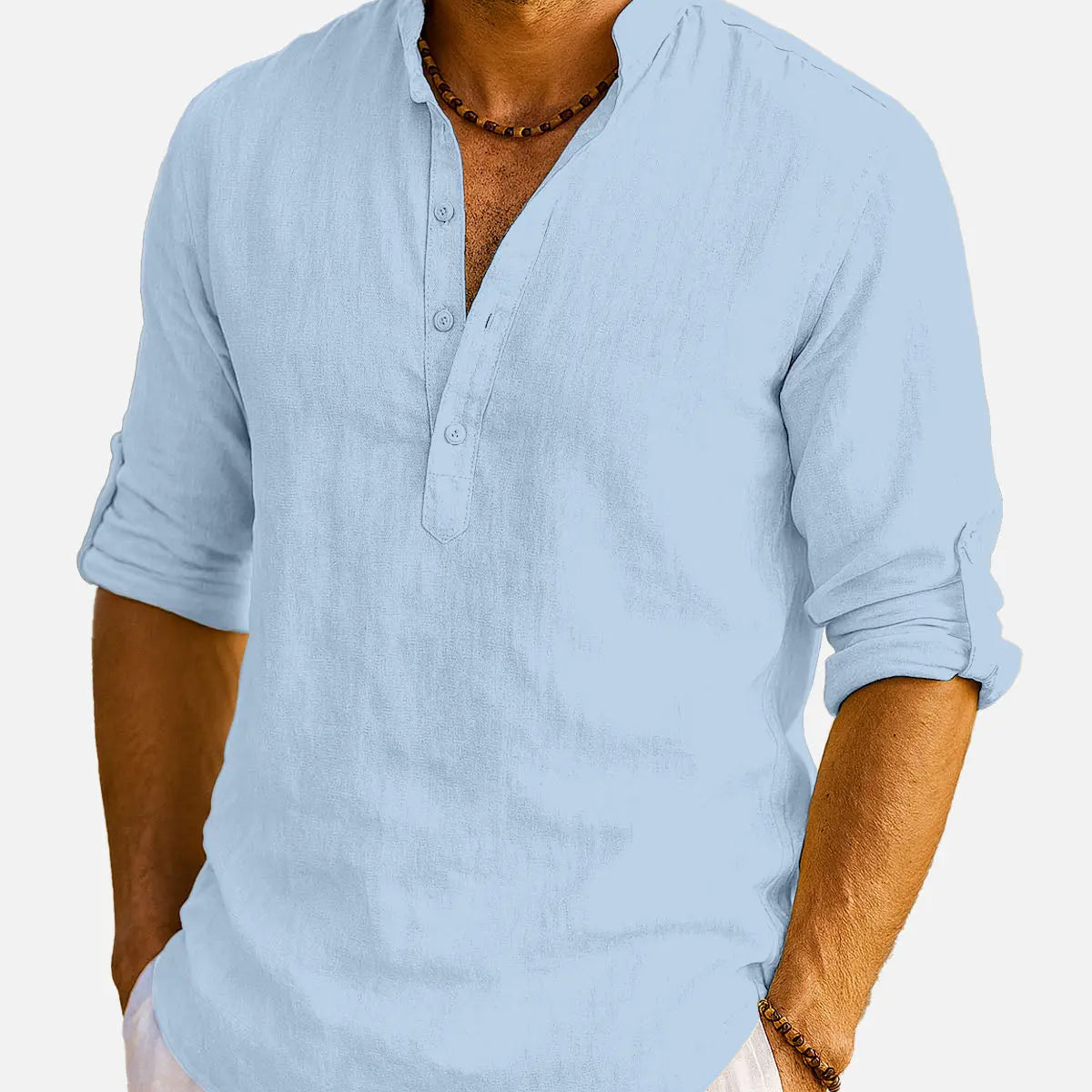 Men's Cotton Stand Collar Long Sleeve Shirt ElevenOasis