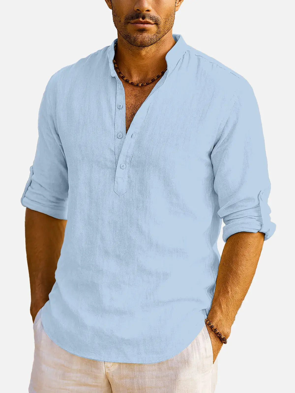 Men's Cotton Stand Collar Long Sleeve Shirt ElevenOasis