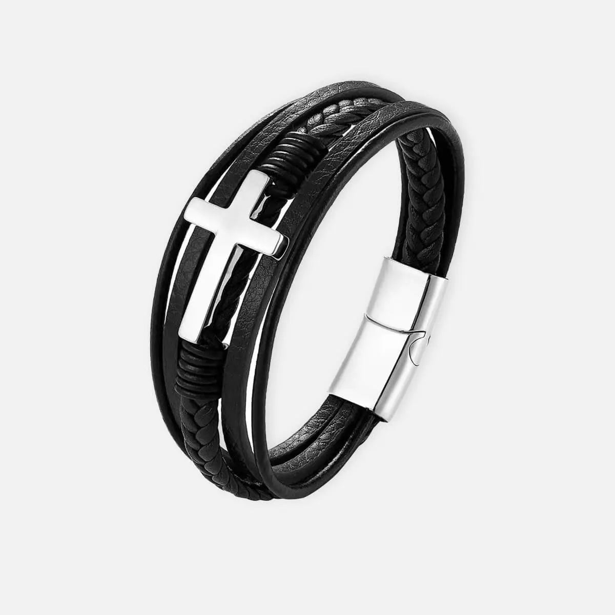 Men's Cross Braided Leather Bracelet Eleven Oasis