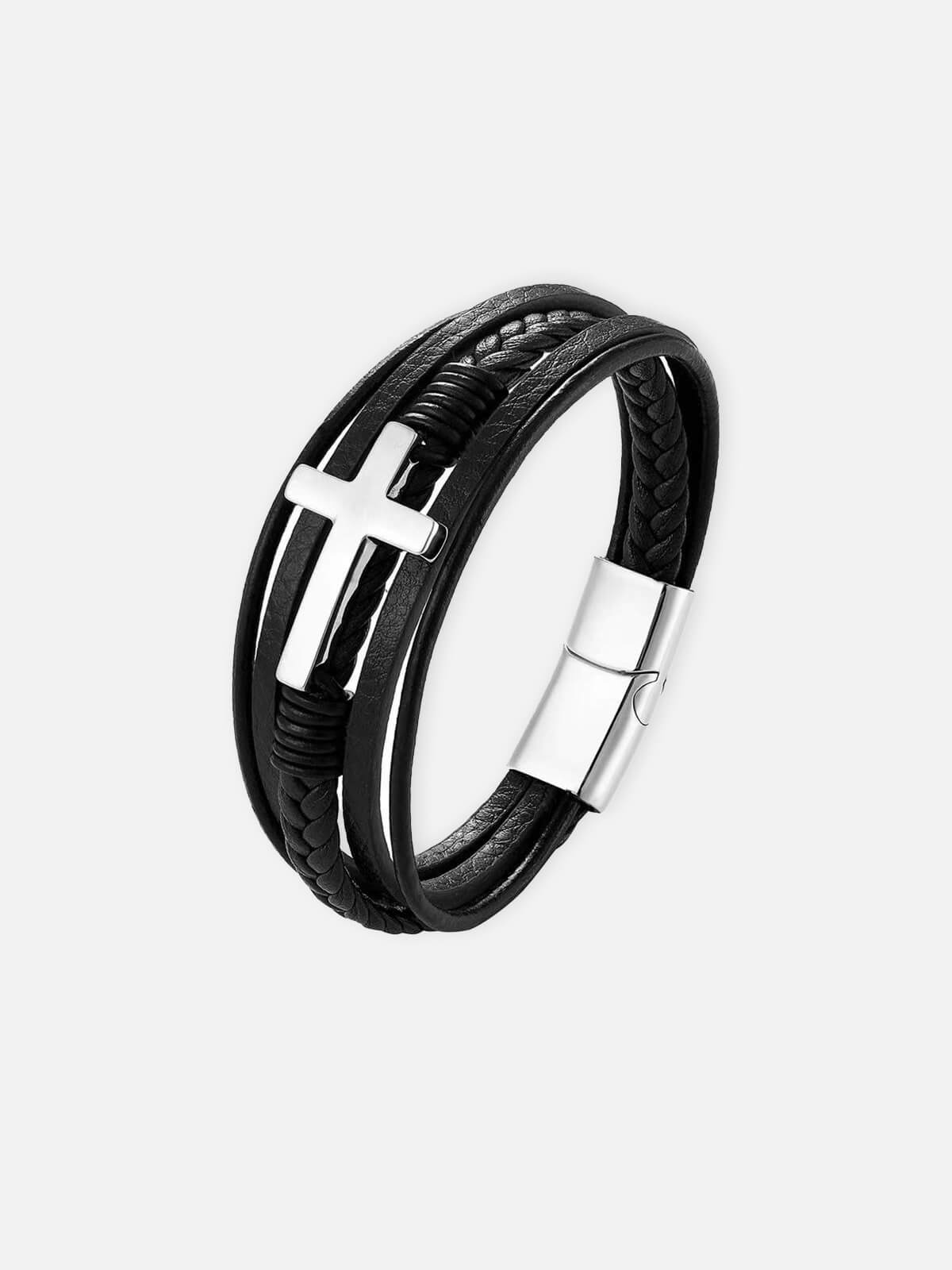 Men's Cross Braided Leather Bracelet Eleven Oasis