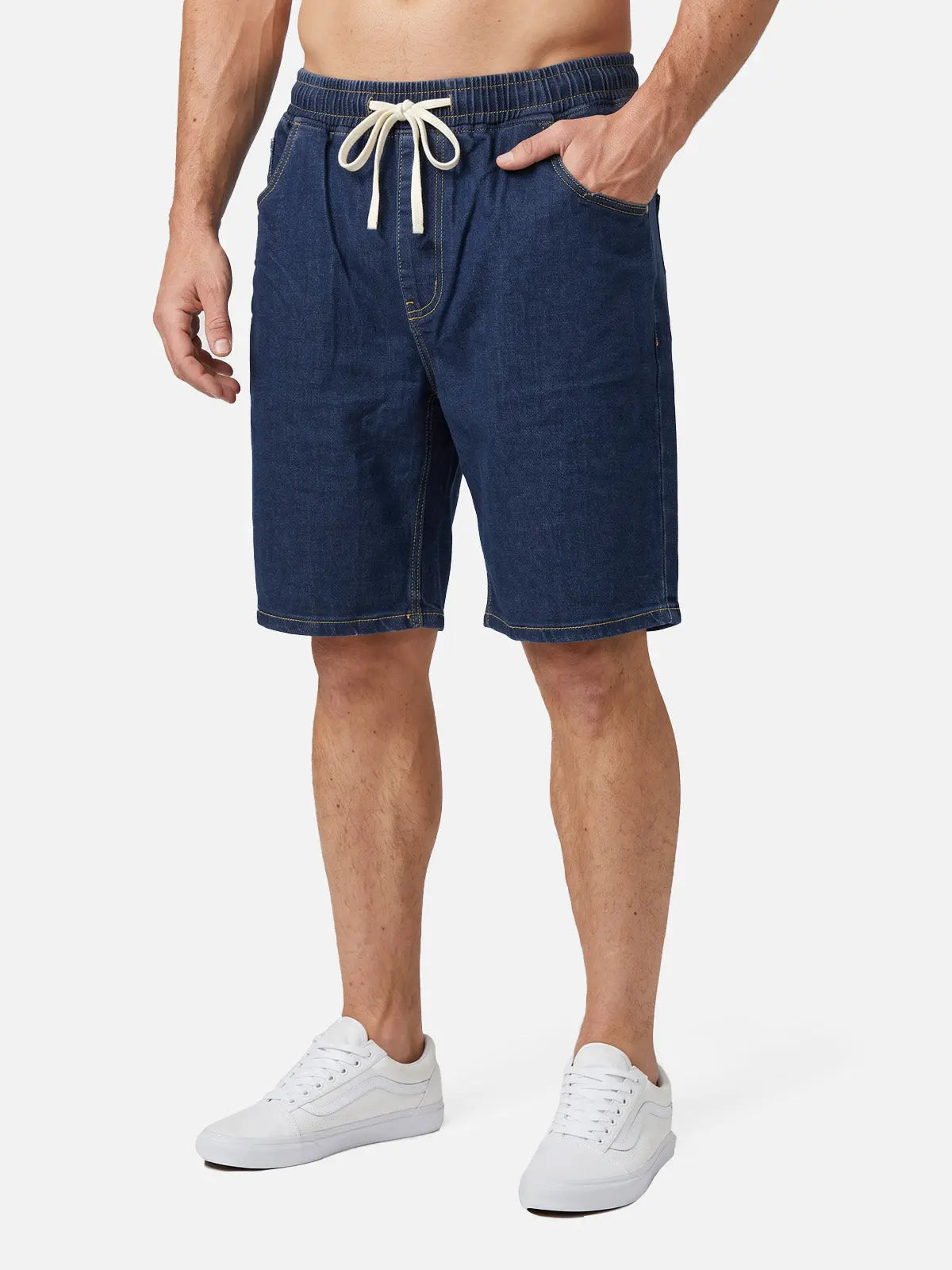 Men's Stretch Cotton Straight-Leg Drawstring Denim Shorts Eleven Oasis